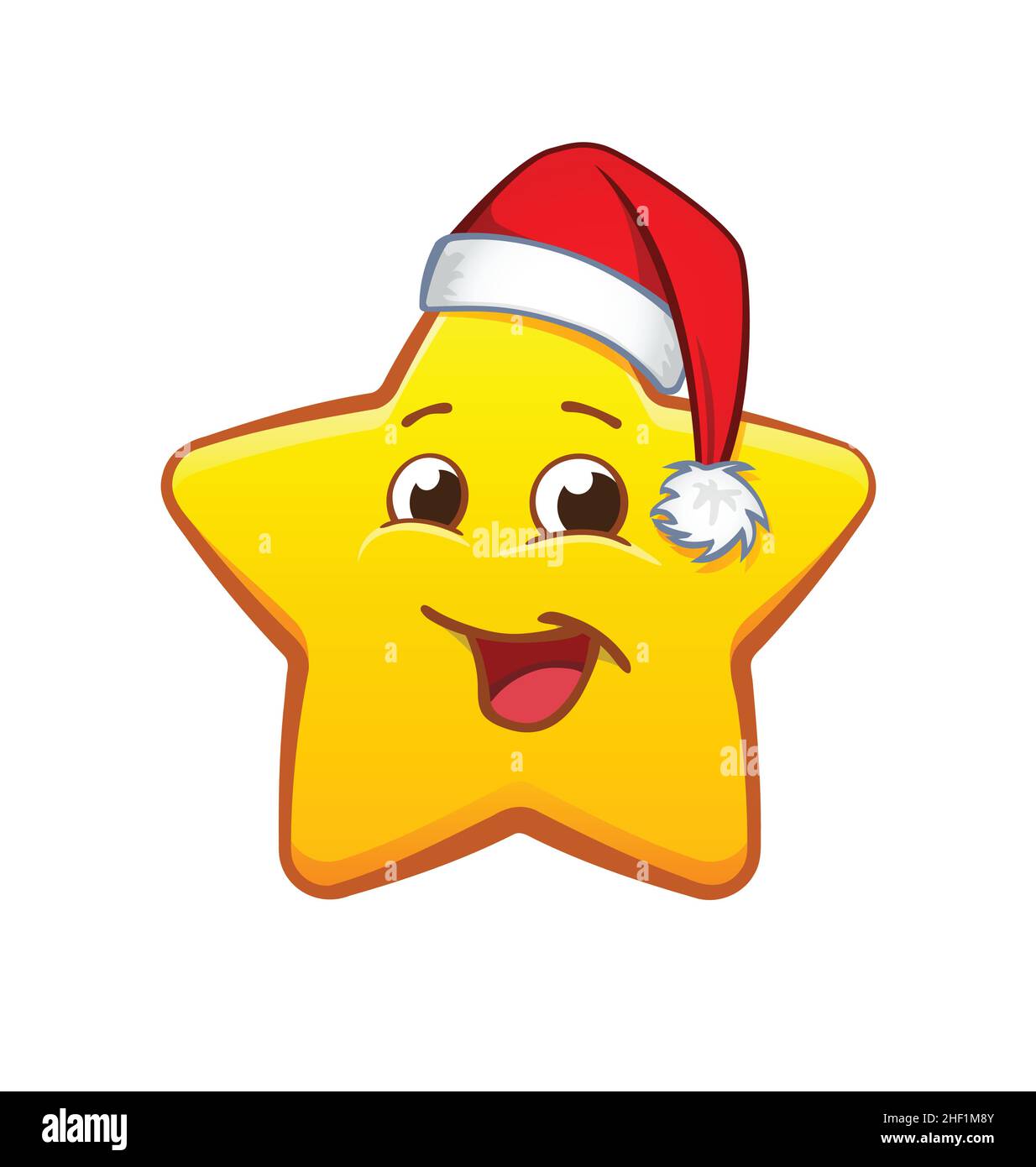 Nette glücklich lächelnd Spaß gelb Cartoon weihnachten xmas Stern Charakter mit weihnachtsmann Hut Vektor auf weißem Hintergrund isoliert Stock Vektor