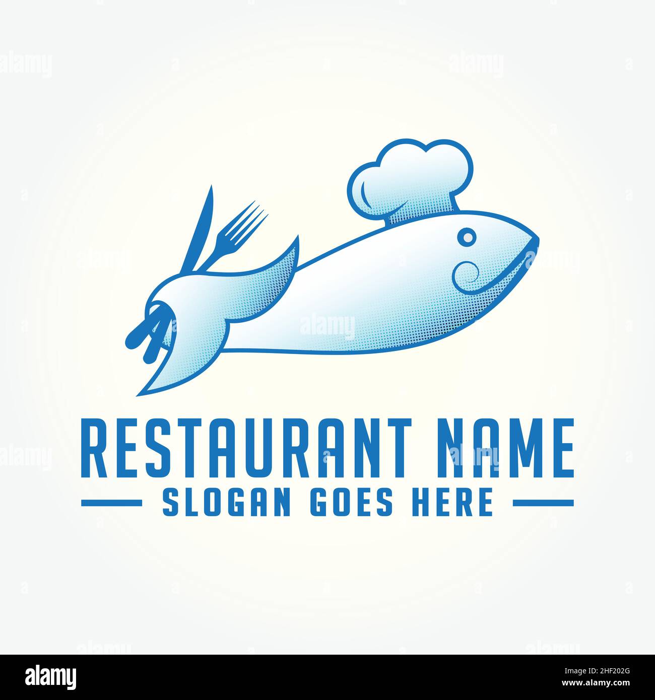 Logo des Fischrestaurants. Vektor und Illustration. Stock Vektor