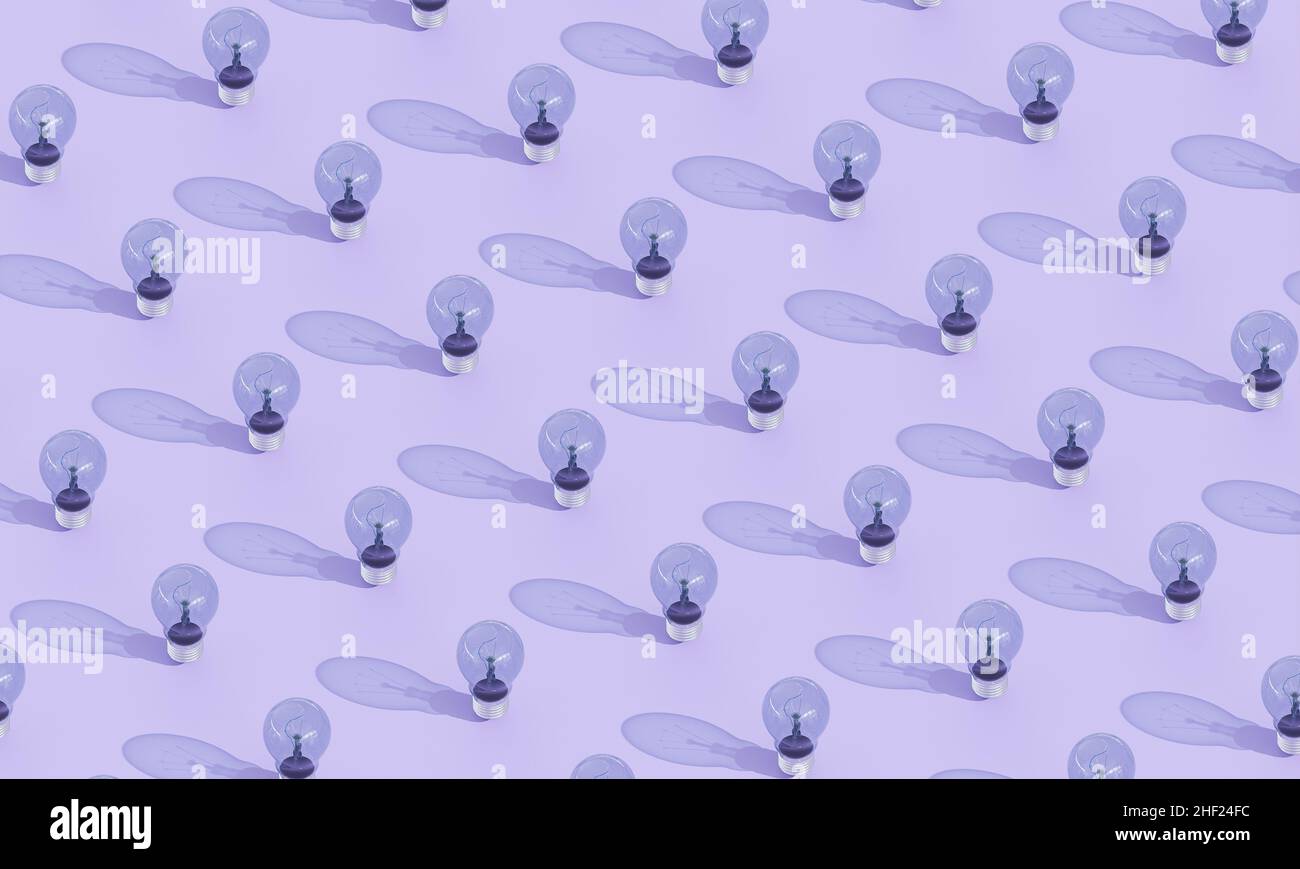 Blaue Wolframlampen auf einem lila Hintergrund. 3D Rendern Stockfoto