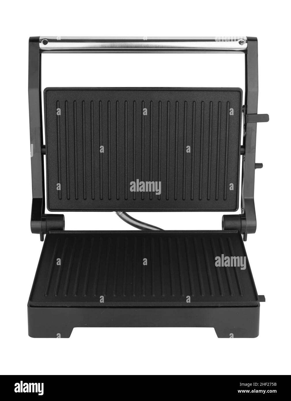 Elektrischer Grill auf weißem Hintergrund Stockfoto