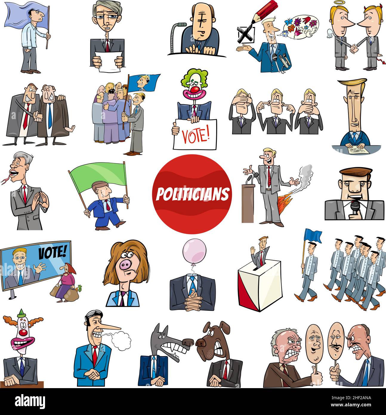 Illustration von Politikern Charaktere und konzeptionelle Cartoons gesetzt Stock Vektor
