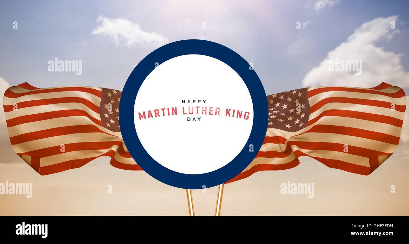 Digitales Composite-Bild von martin luther King Day Feier über amerikanische Flagge gegen Himmel Stockfoto