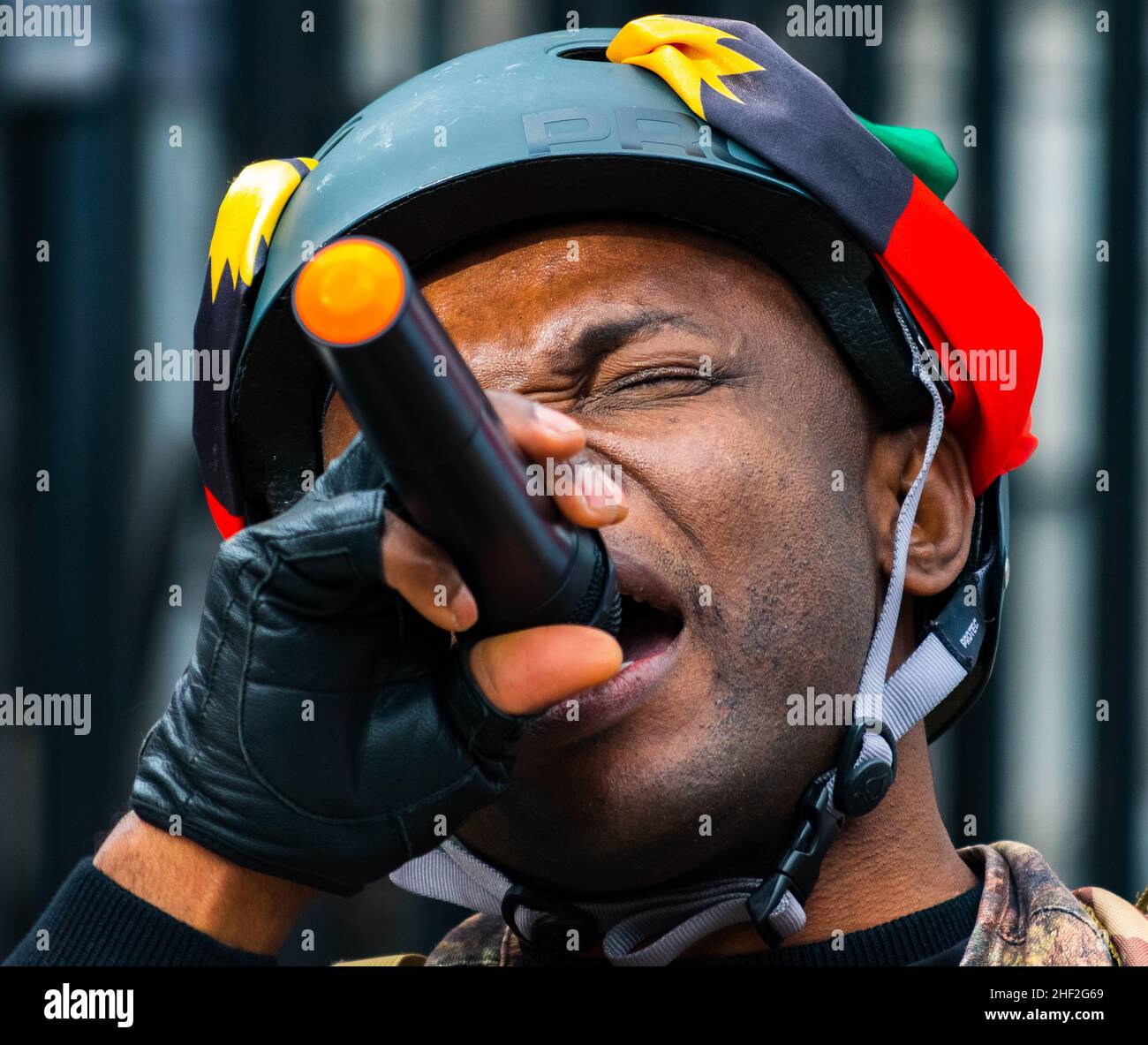 Der Demonstranten von Biafran in Westminster, London, fordert Boris Johnson (britischer Premierminister) auf, in die Inhaftierung des IPOB-Führers von Nnamdi Kanu/Britischer Staatsbude einzugreifen Stockfoto