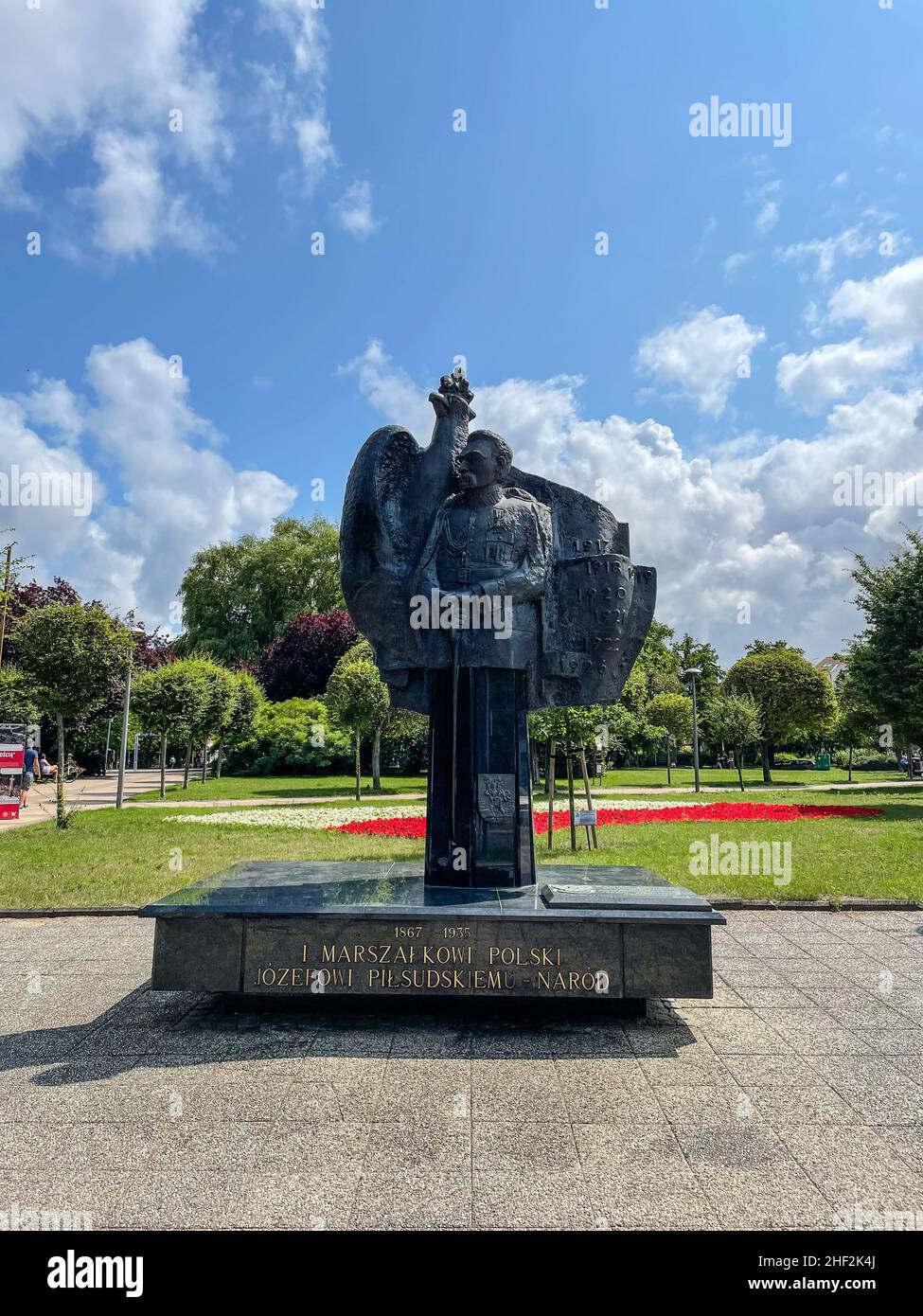 Denkmal von Jozef Pilsudski im März 18th Park, in Kolobrzeg, Polen Stockfoto
