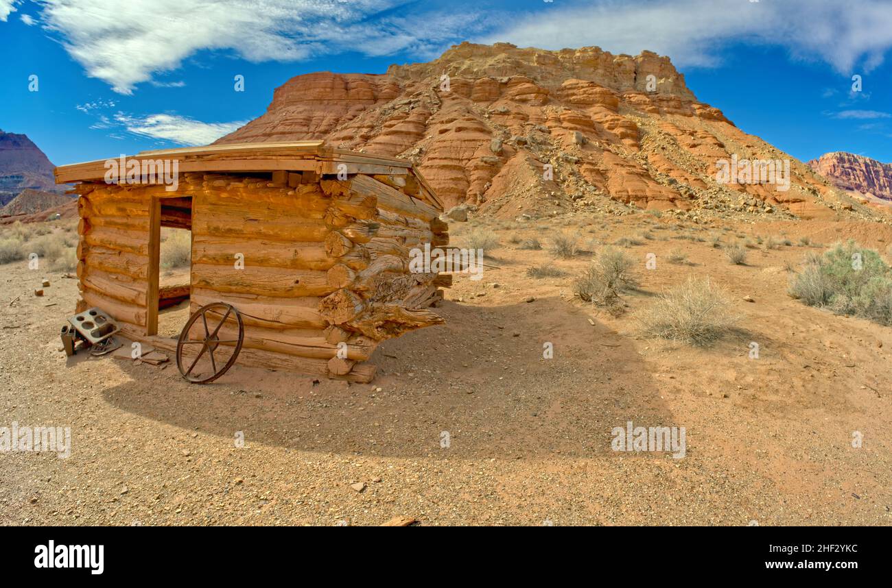 Eine Hütte für Ranchhände am westlichen Ende der historischen Lonely Dell Ranch in Lee's Ferry Arizona. In der Nähe des Vermilion Cliffs National Monument entlang der Th Stockfoto