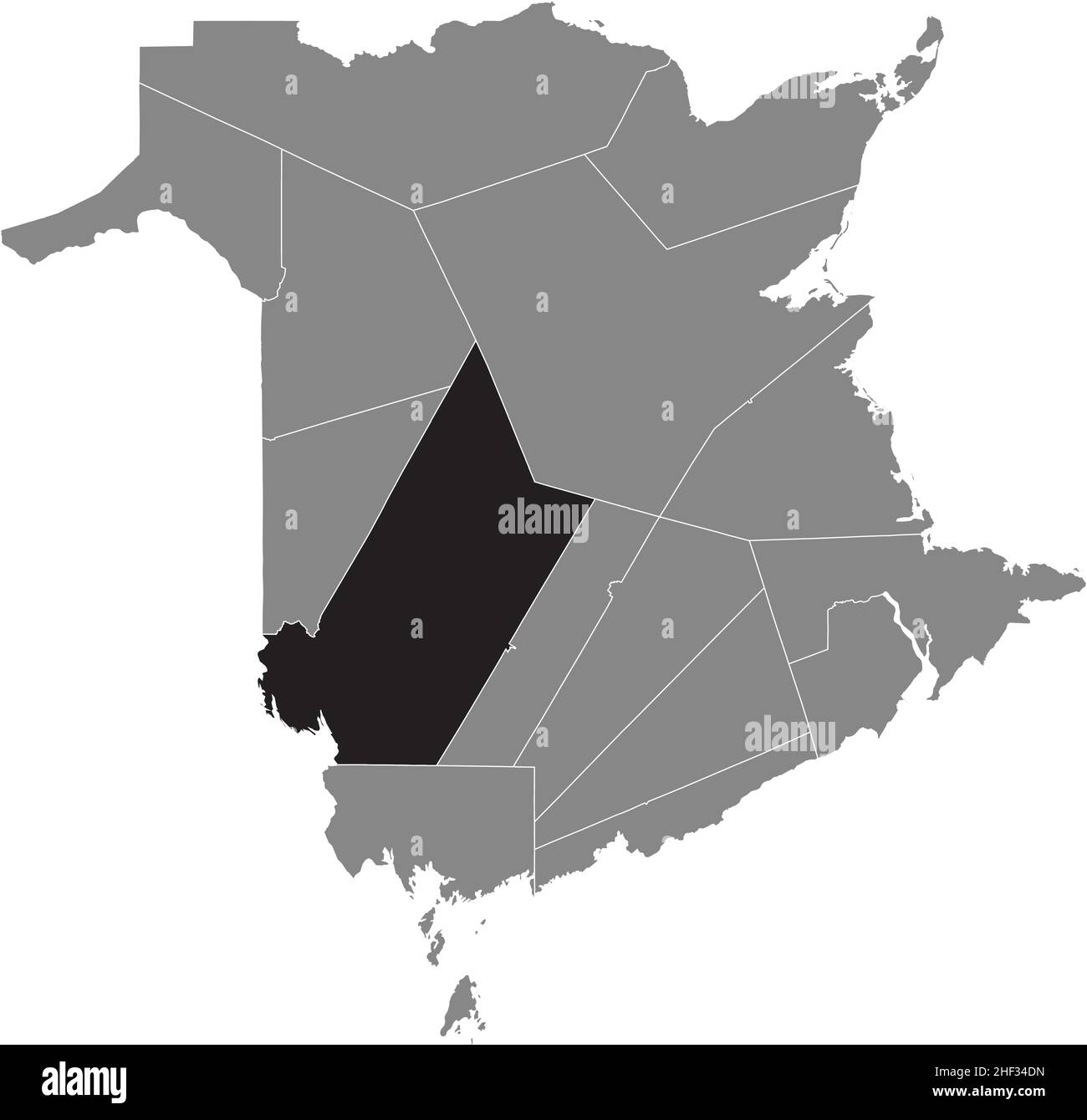 Schwarz flach leer markiert Lageplan des YORK COUNTY in grauer Verwaltungskarte der Grafschaften des kanadischen Territoriums von New Brunswick, Kanada Stock Vektor