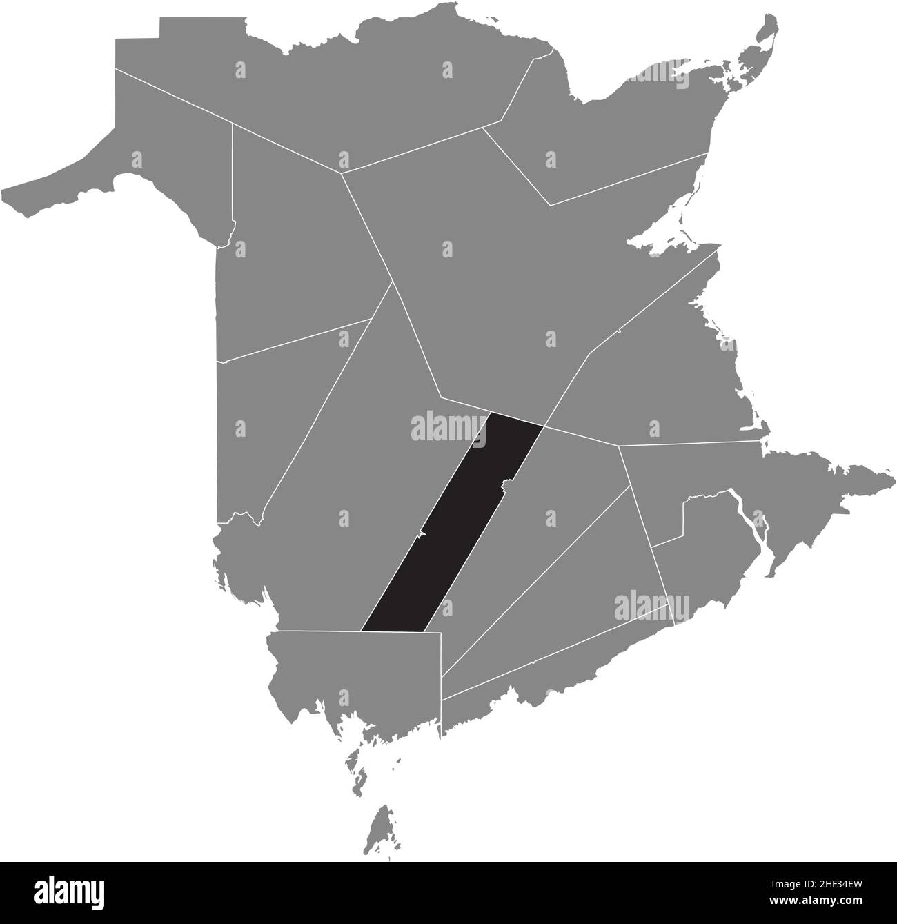 Schwarz flach leer markiert Lageplan des SUNBURY COUNTY innerhalb graue administrative Karte der Grafschaften des kanadischen Territoriums von New Brunswick, CAN Stock Vektor