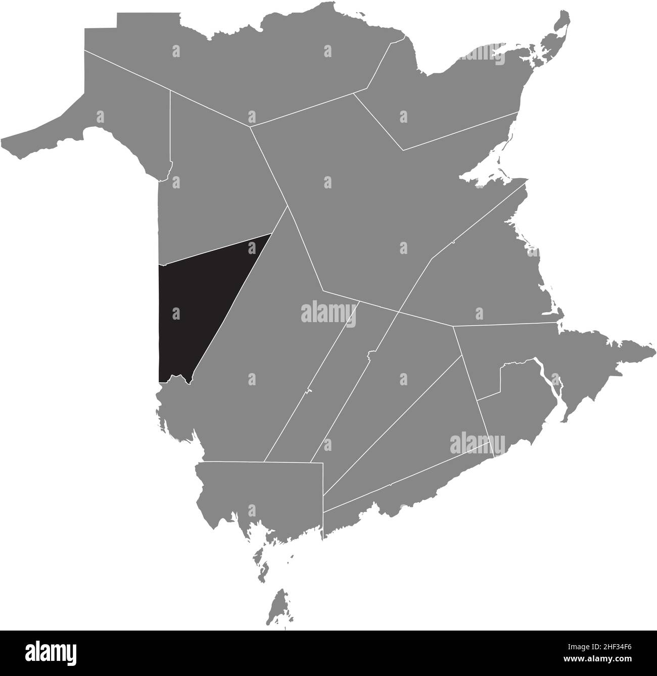 Schwarz flach leer markiert Lageplan des CARLETON COUNTY in grauer Verwaltungskarte der Grafschaften des kanadischen Territoriums von New Brunswick, ca. Stock Vektor