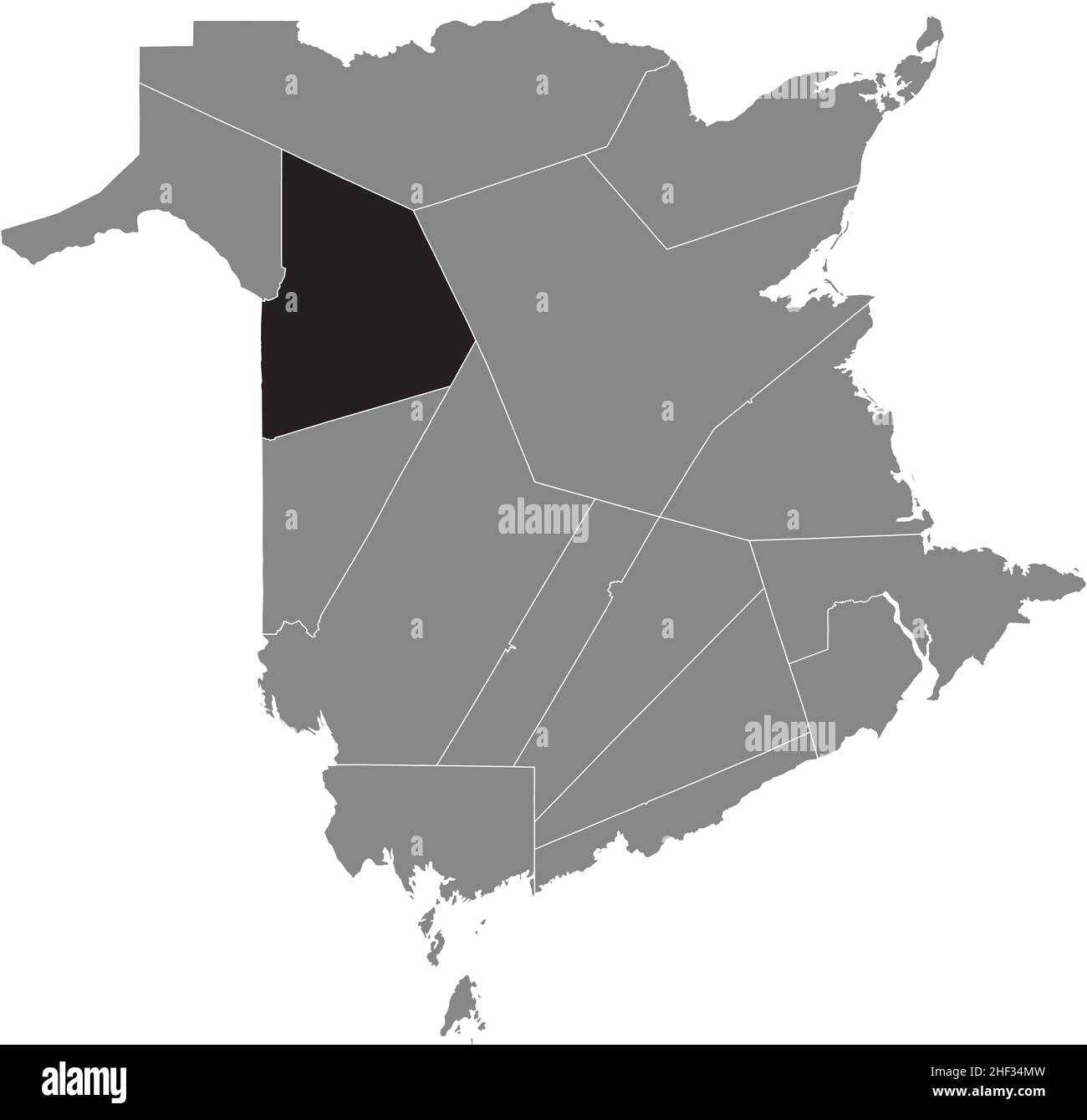 Schwarz flach leer markiert Lageplan des VICTORIA COUNTY in grauer Verwaltungskarte der Grafschaften des kanadischen Territoriums von New Brunswick, ca. Stock Vektor