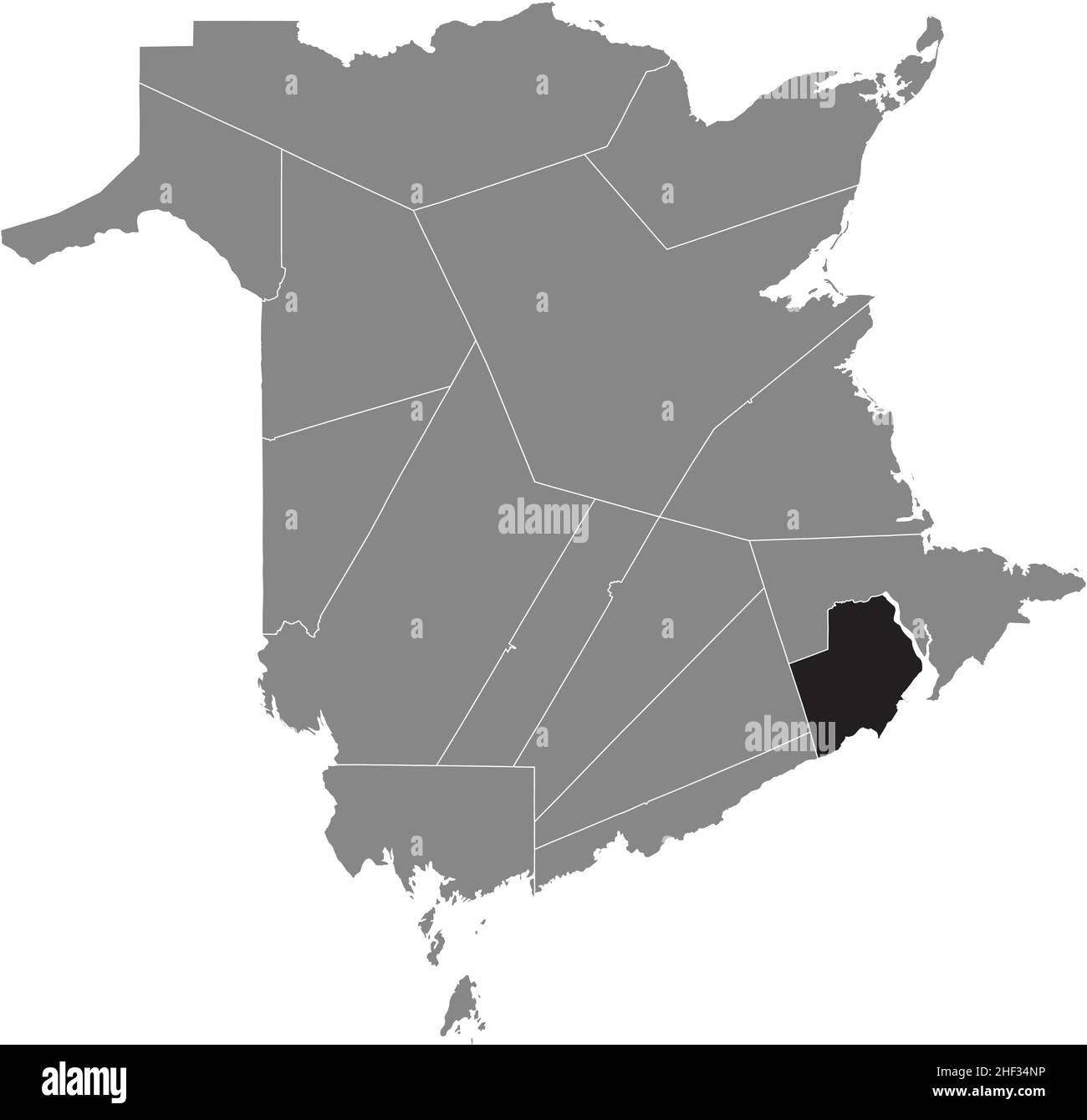 Schwarz flach leer markiert Lageplan des ALBERT COUNTY in grauer Verwaltungskarte der Grafschaften des kanadischen Territoriums von New Brunswick, Cana Stock Vektor