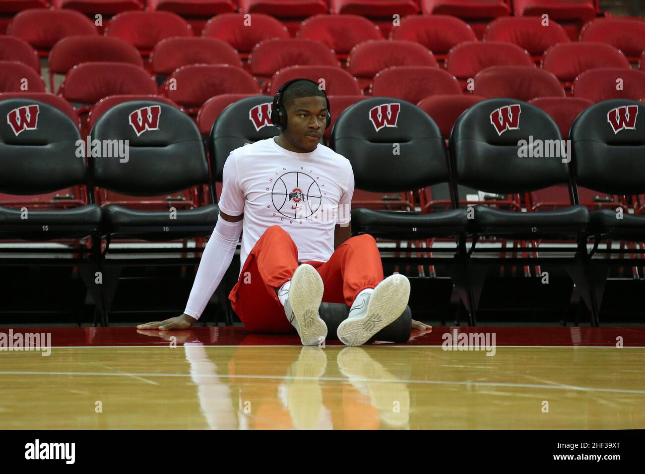13. Januar 2022: Ohio State Buckeyes Forward E.J. Liddell (32) während des NCAA Basketballspiels zwischen den Ohio State Buckeyes und den Wisconsin Dachsen im Kohl Center in Madison, WI. Darren Lee/CSM Stockfoto