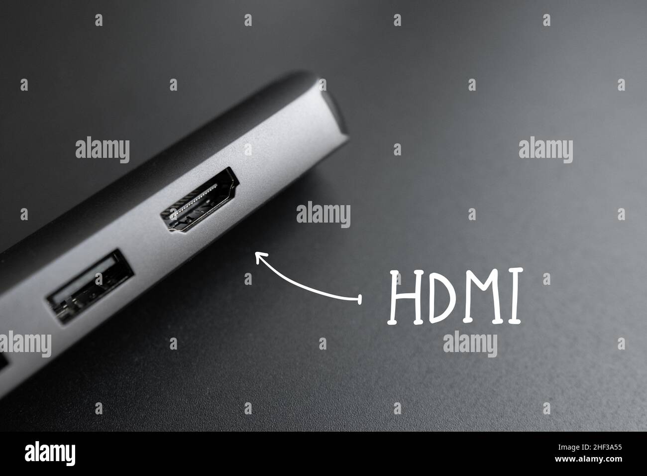 Beliebter HDMI-Anschluss für Daten- und Videoübertragung. Stockfoto