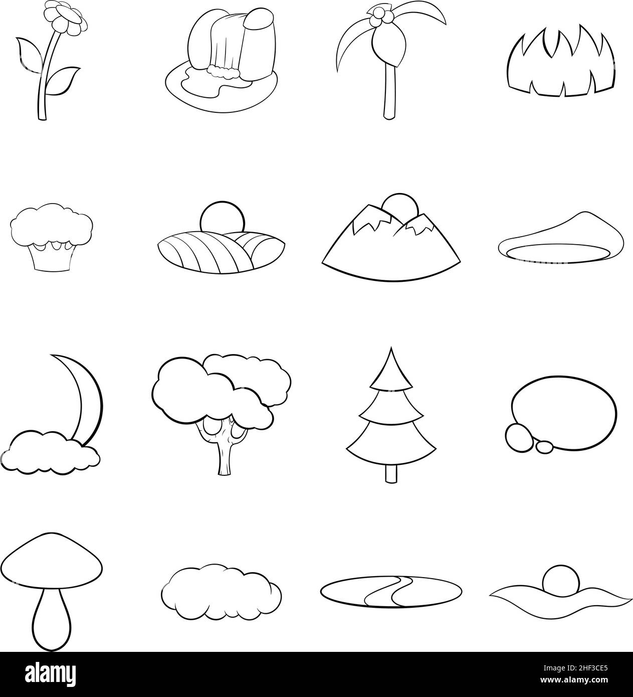 Symbole im Querformatstil werden auf weißem Hintergrund isoliert gesetzt Stock Vektor