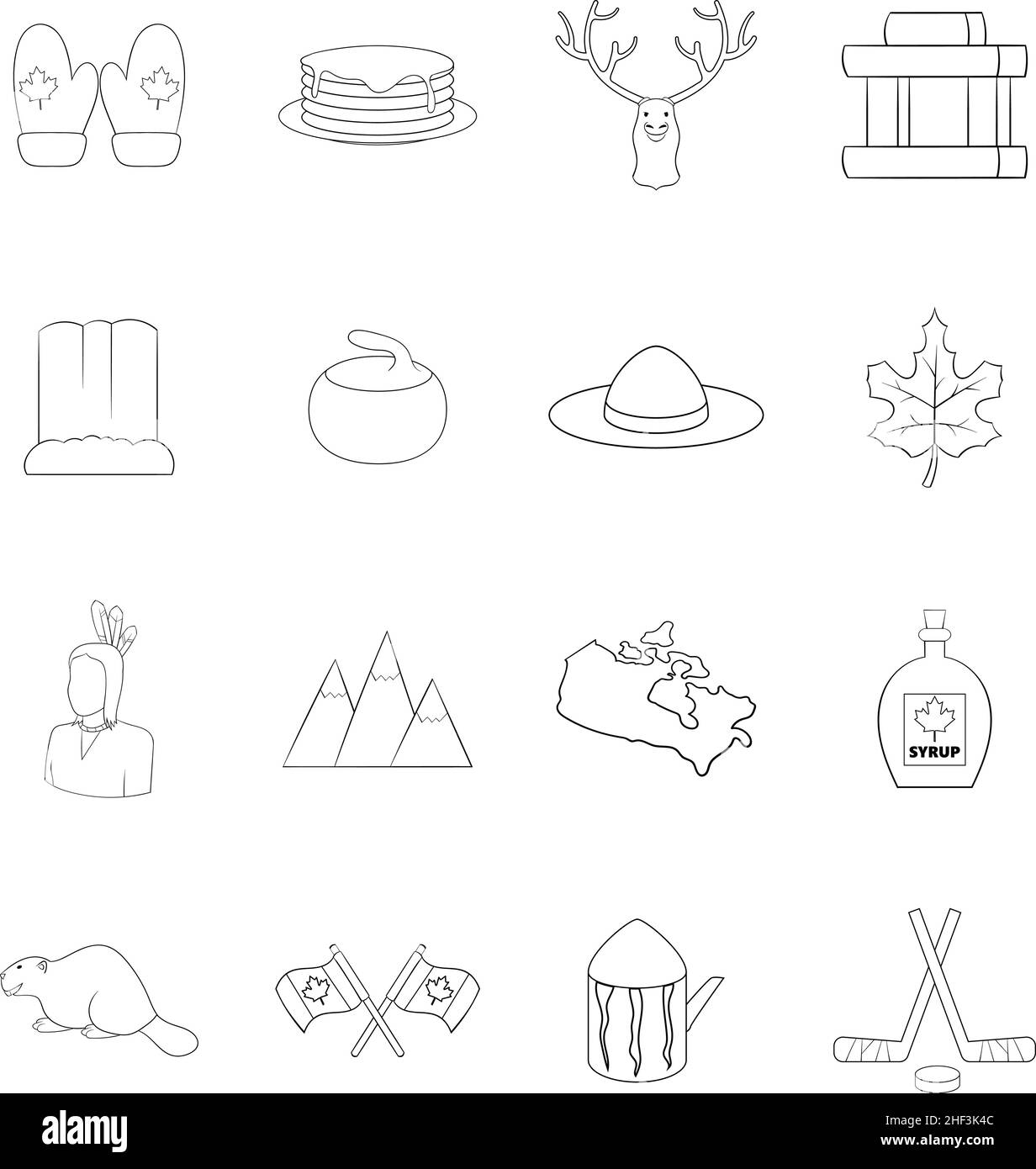 Kanada setzt Symbole in Umrissform isoliert auf weißem Hintergrund Stock Vektor