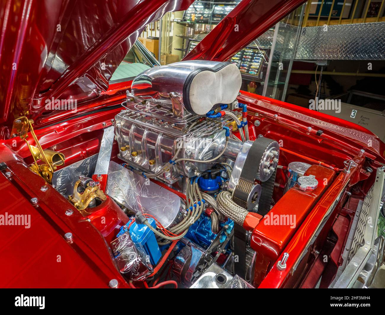 American Hot Rodded V8 Motor im Tallahassee Automobilmuseum in Tallahassee Florida USA Stockfoto