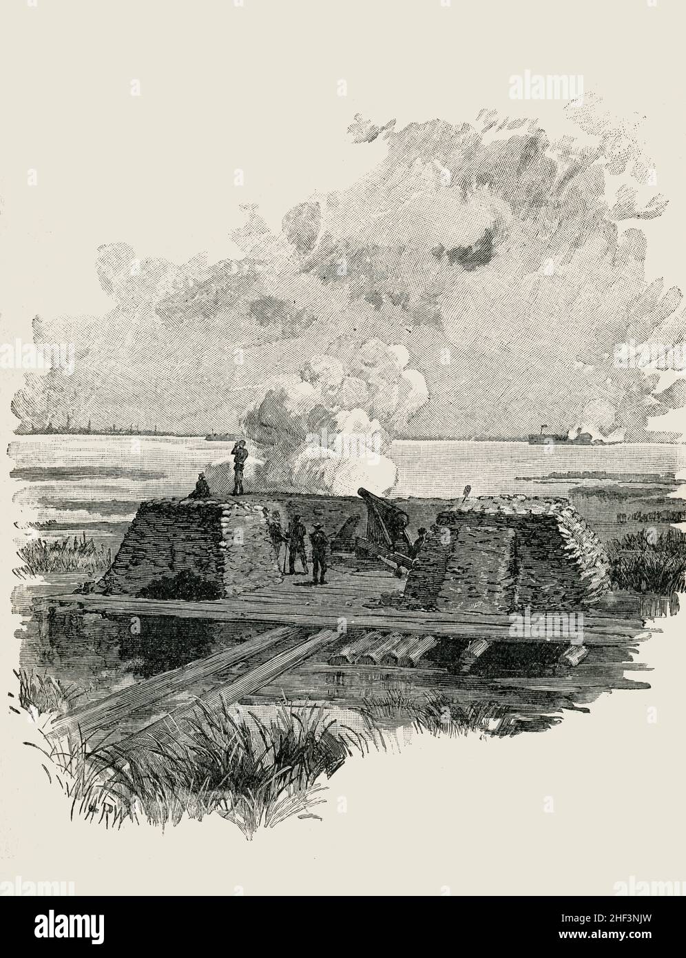 Die Sumpfengel-Batterie bombardierte Charleston, South Carolina während des amerikanischen Bürgerkrieges Stockfoto