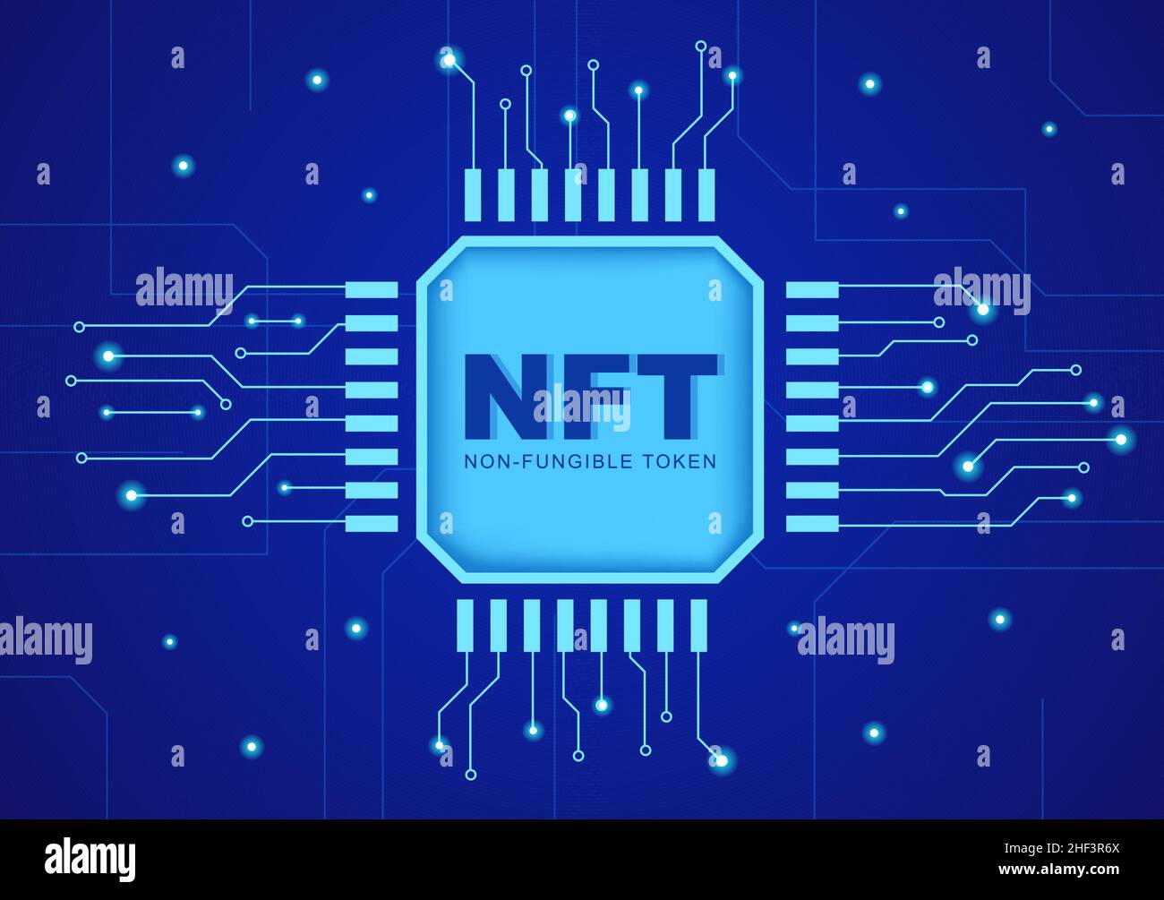 NFT nicht fungible Token Crypto Art der Umwandlung in ein digitales Netzwerk mit Coin Servern für Banner oder Poster in flacher Hintergrundgrafik Stock Vektor