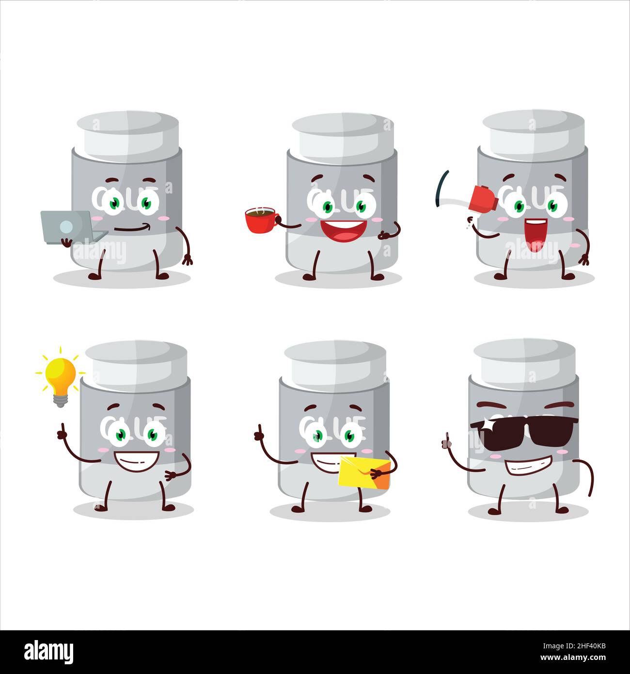 Klebe Stick Cartoon-Figur mit verschiedenen Arten von Business-Emoticons. Vektorgrafik Stock Vektor