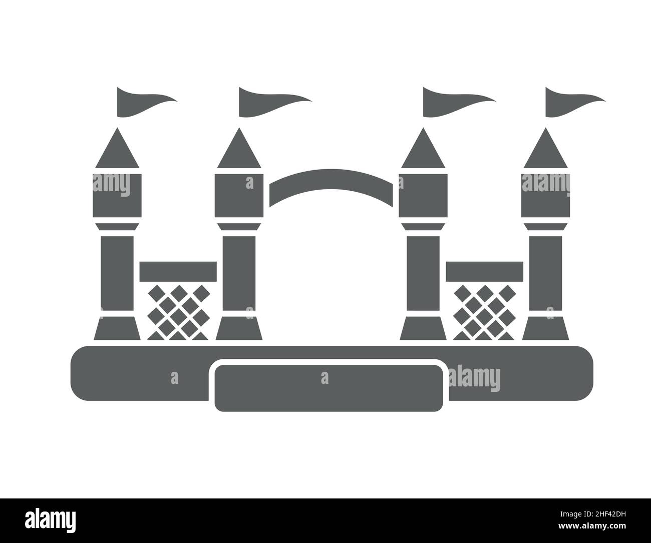 Hüpfburg aufblasbare Burg. Turm und Ausrüstung für Kinderspielplatz. Schild mit dem springenden Haus. Symbol für die Silhouette des Glyphen-Vektors Stock Vektor