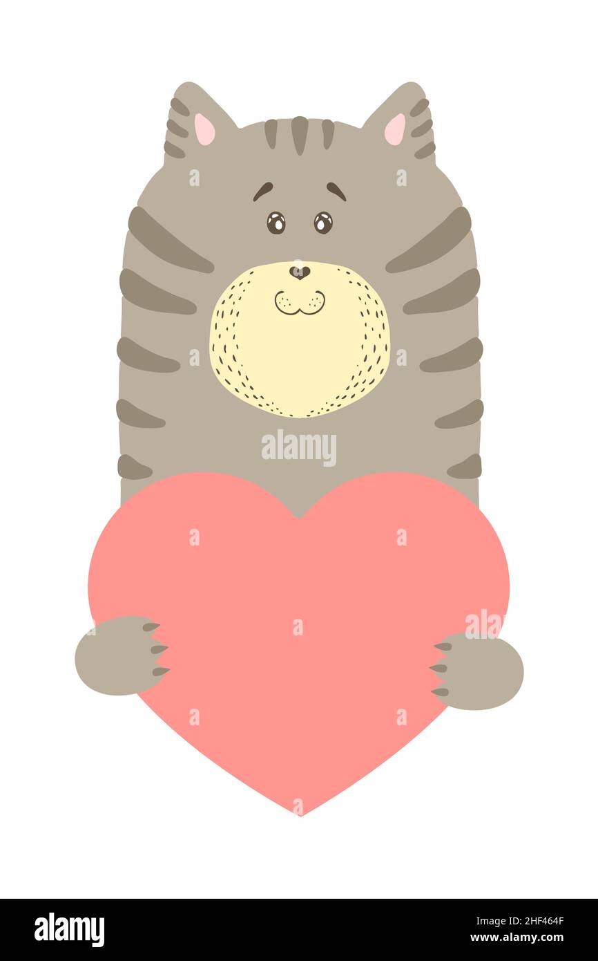 Niedliche Cartoon Katze mit einem Herz Zeichen mit Kopierraum. Set valentinstag Grußkarte Banner Einladung Flyer Broschüre. Cartoon handgezeichneten Stil. L Stock Vektor