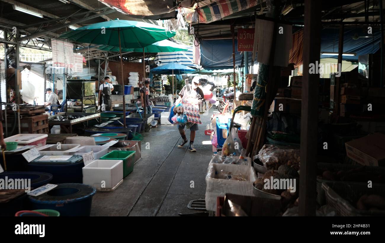 ThEWET BLUMENMARKT, Wat Sam Phraya, Phra Nakhon BANGKOK, THAILAND Stockfoto