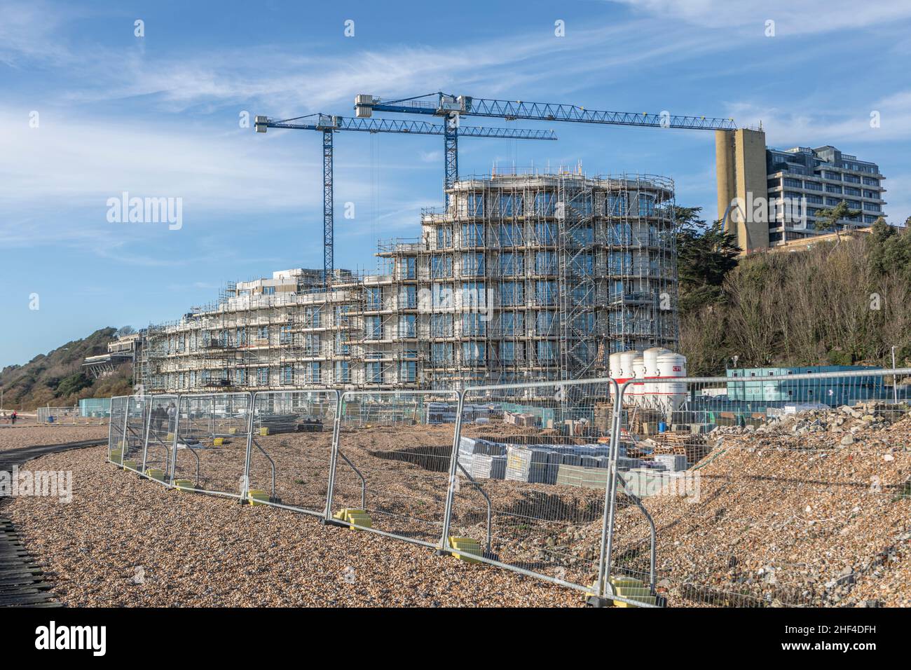 Die Bauarbeiten an der Uferpromenade von Folkestone an der Küste von Shoreline sind im Gange Stockfoto