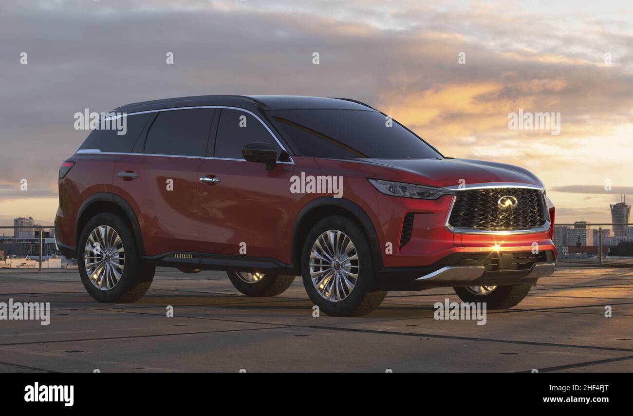 Die moderne Silhouette des Infiniti QX60 Sport-SUV Stockfoto