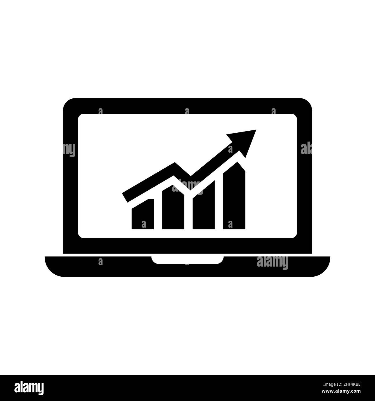 Notebook und Kartensymbol in flacher Form. Graph Symbol isoliert auf weißem Hintergrund einfaches finanzielles Wachstum Diagramm auf dem Monitor-Symbol in schwarz Vector illus Stock Vektor