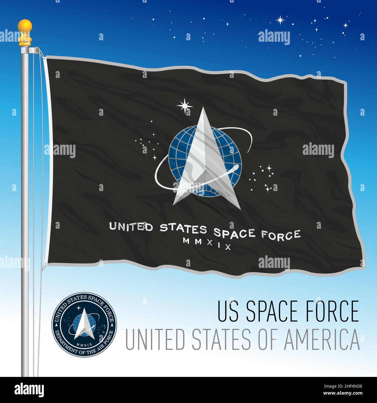 US Space Force offizielle Flagge, Vereinigte Staaten, Vektor-Illustration Stock Vektor