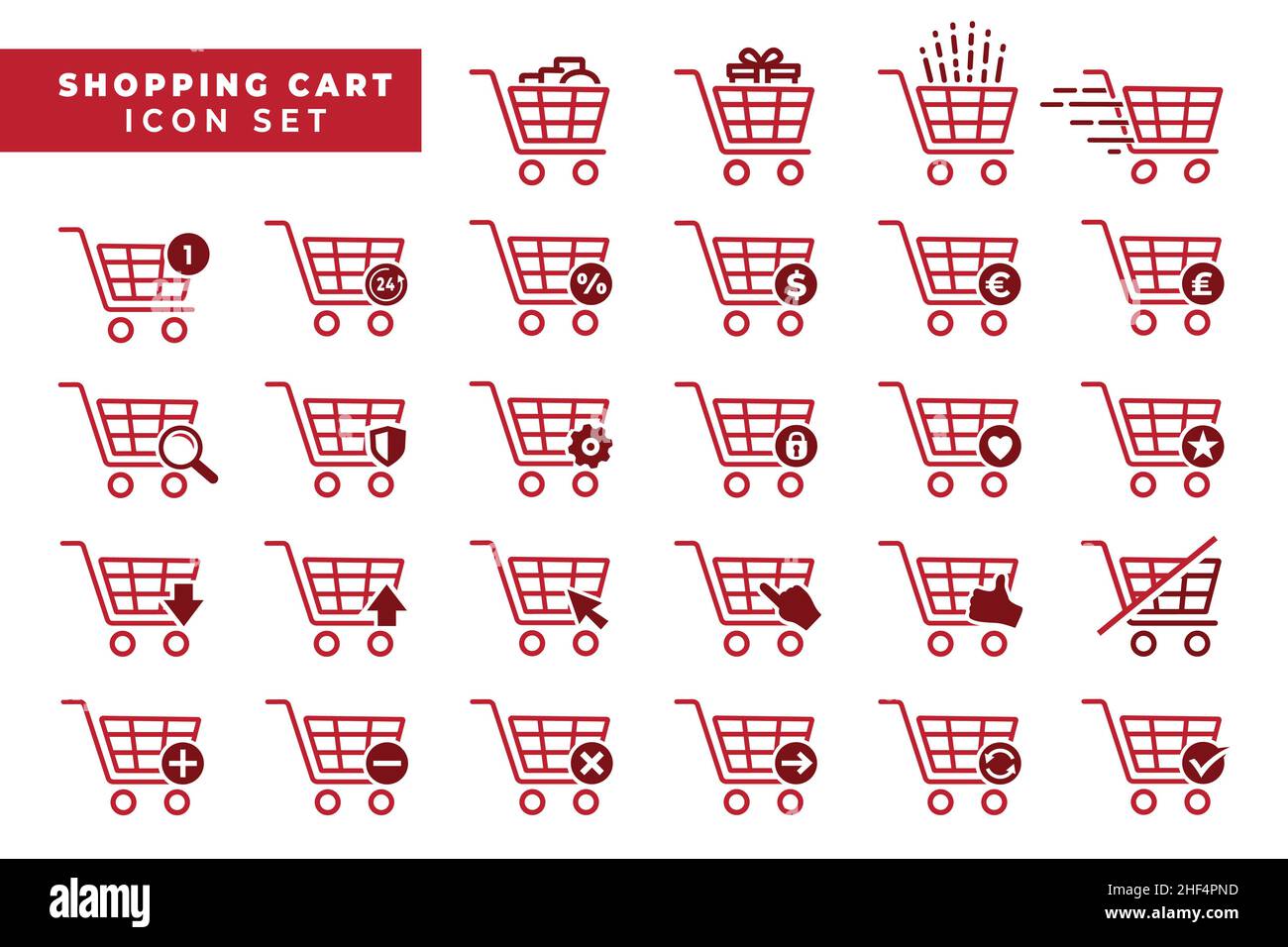 Warenkorb-Symbol-Set. Shopping Trolley Icon Design Kollektion. Vektor und Illustration. Stock Vektor