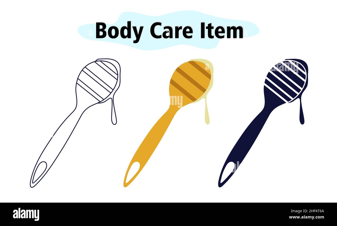 Ein hölzerner Honiglöffel mit Tropfen Bienenhonig. Ein Löffel für Spa-Behandlungen. Körperpflege. Vektor-Illustration in Farbe, einfarbig und linear Design auf einem weißen Stock Vektor