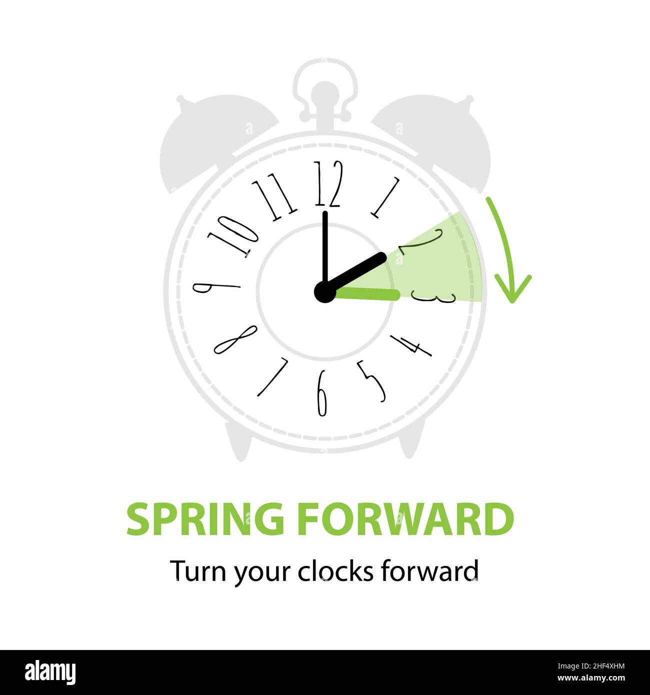 Sommerzeit. Spring Forward Konzept mit grafischem Wecker und Zeitplan, um die Uhren im Frühjahr eine Stunde nach vorne zu stellen. Vektorgrafiken Stock Vektor
