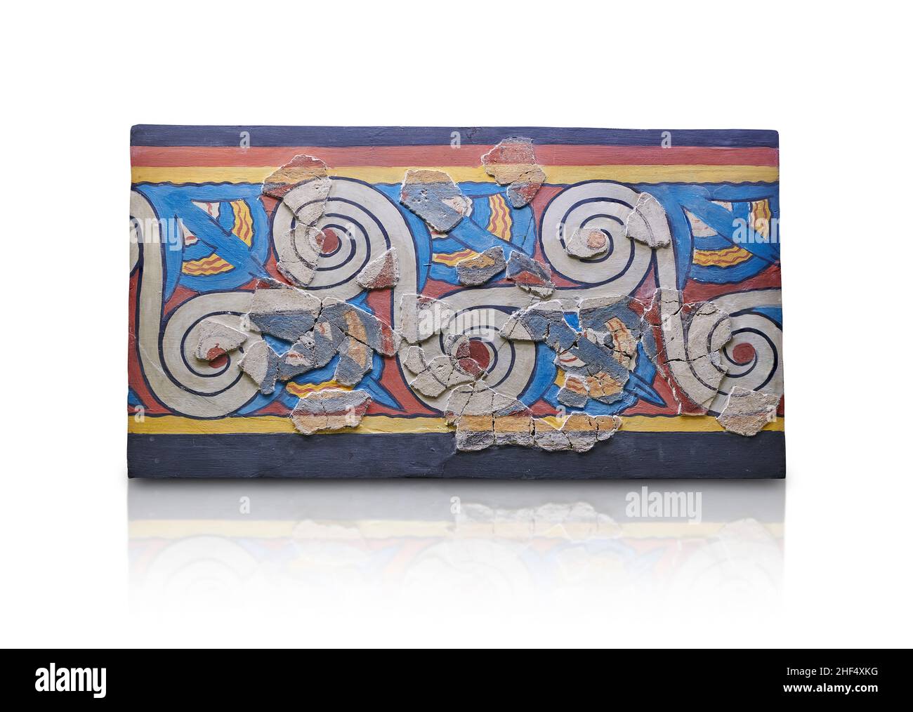 Mykenische Wandfresko mit Spiralen und Lotusschmuck aus dem Palast von Mykene, pithos Bereich, 1500-1400 v. Chr. Mykene. Mykene archäologisch Stockfoto