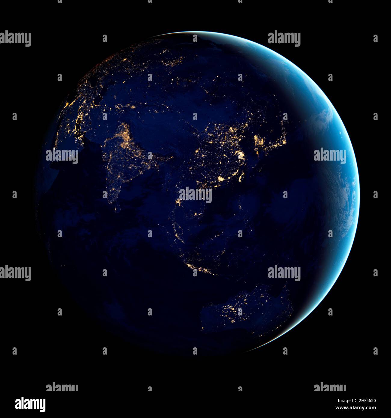 Bild von Asien und Australien bei Nacht. NASA-Foto. Stockfoto
