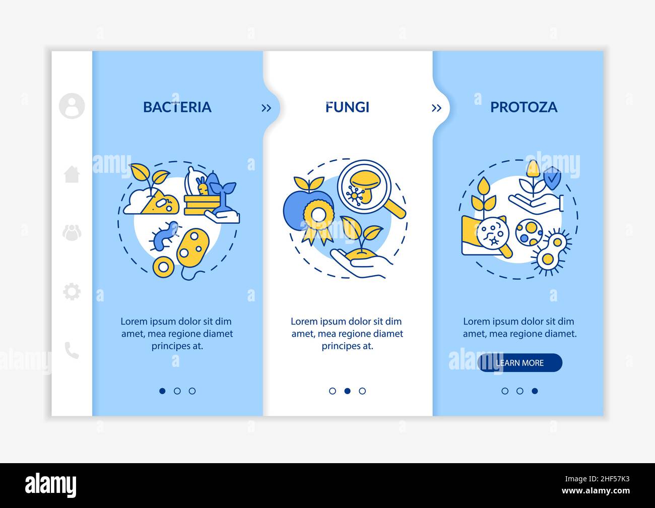 Mikroorganismen in der Landwirtschaft blau-weiße Onboarding-Vorlage Stock Vektor