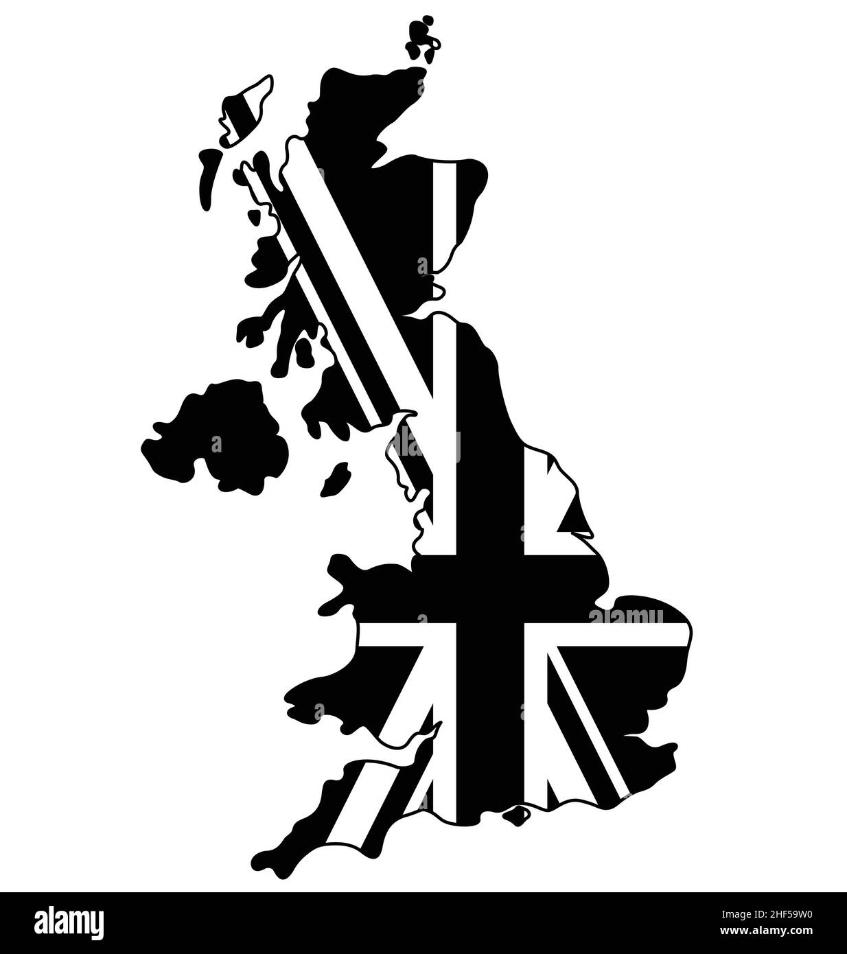 vereinigtes Königreich Großbritannien Karte mit Flagge schwarz und weiß Vektor isoliert auf weißem Hintergrund Stock Vektor