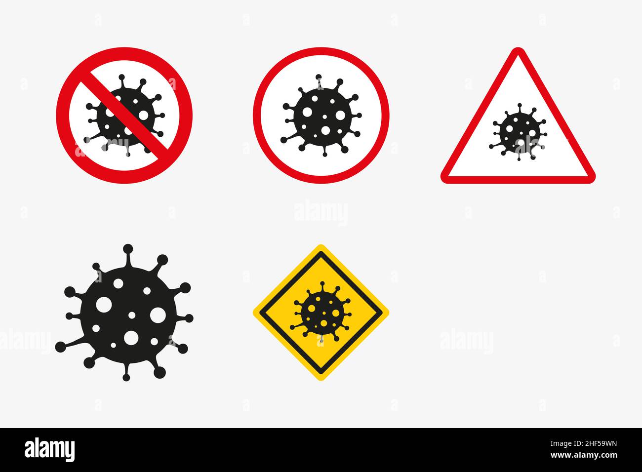 Sammlung von Seuchenschildern eingestellt. Vector-Virus-Zeichen Stock Vektor
