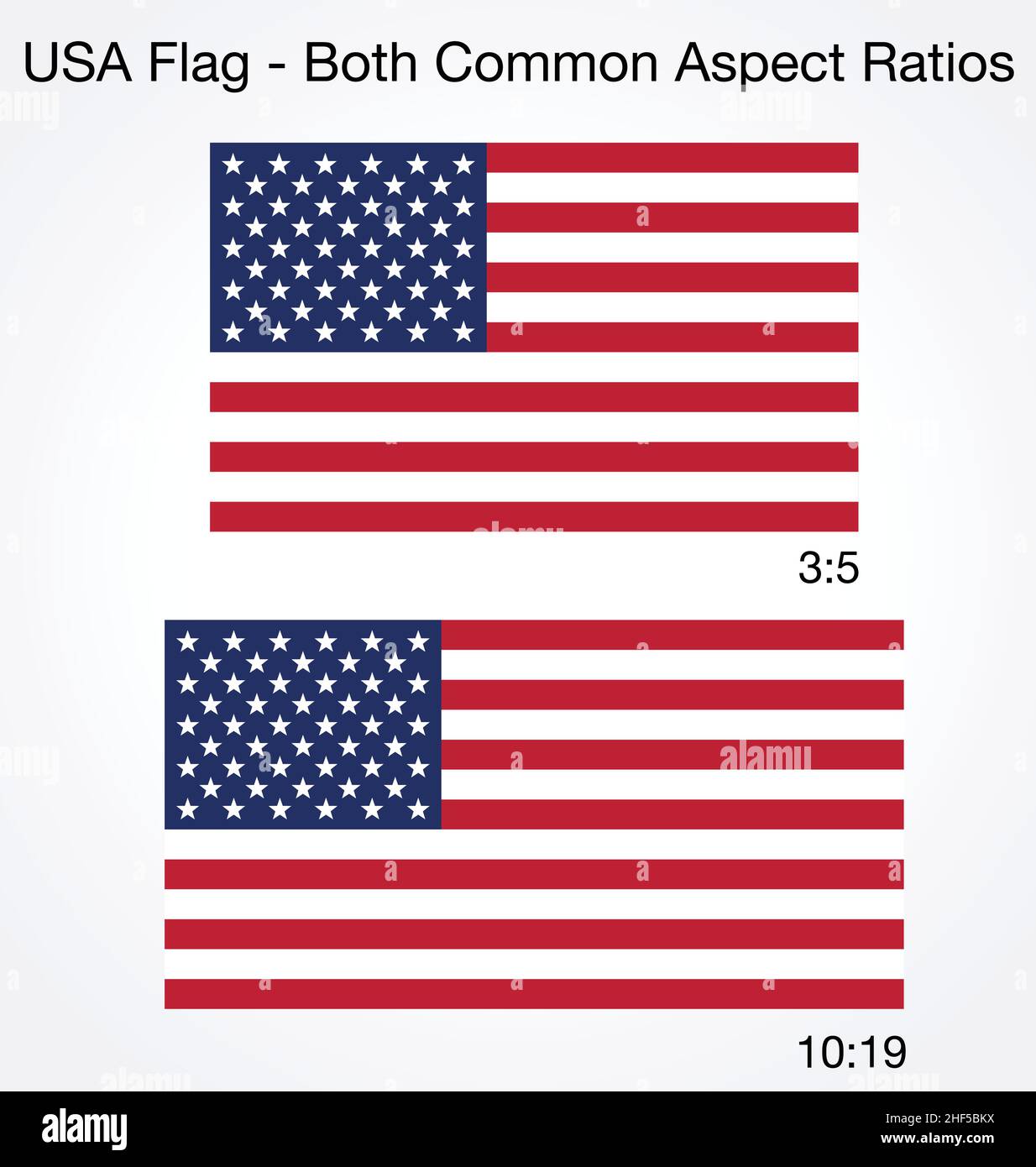 Akkurat korrekte USA vereinigte Staaten von Amerika kennzeichnet beide gemeinsamen Seitenverhältnis Größen 3-5 und 10-19 Vektordarstellung Stock Vektor