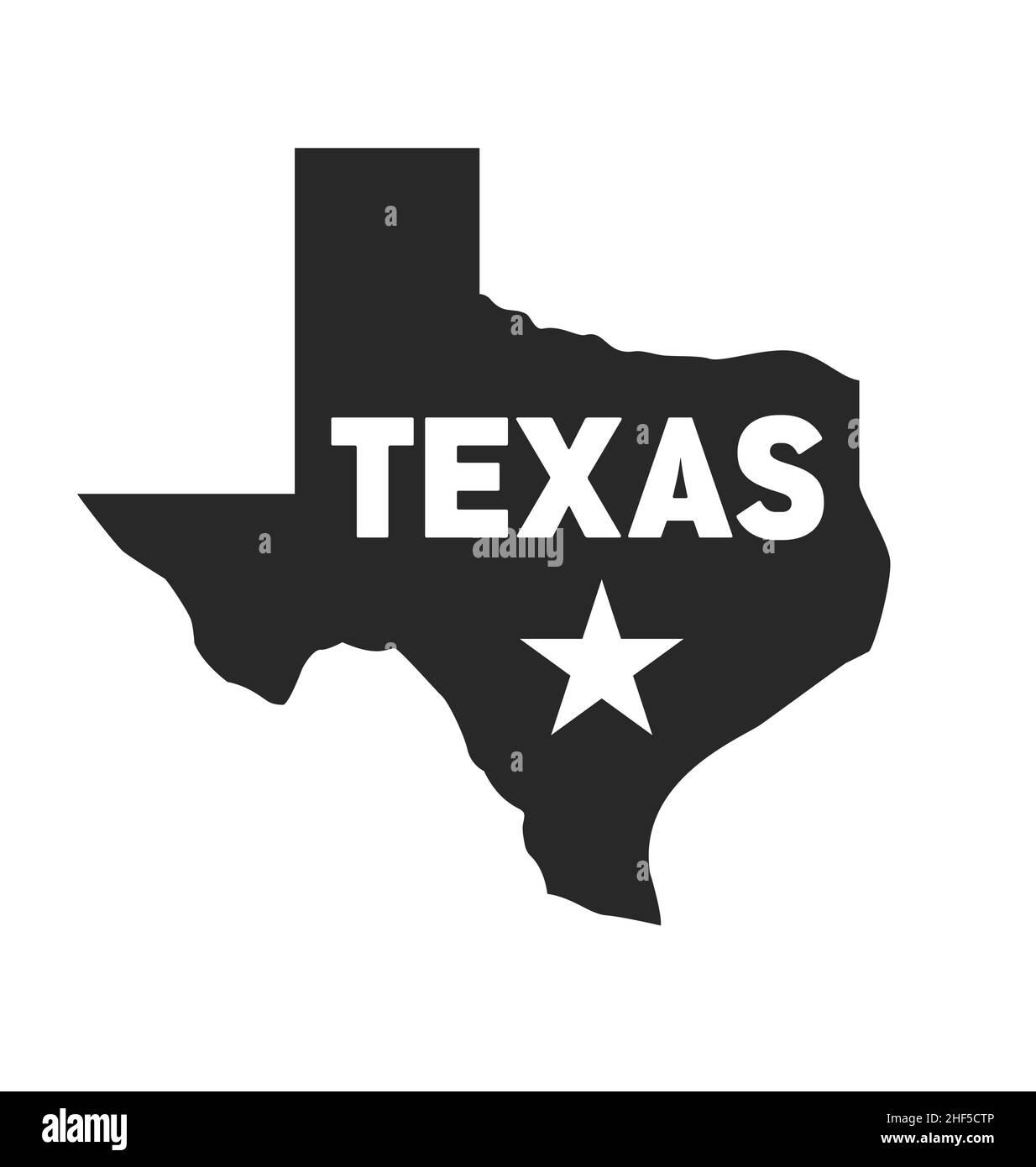 texas State Karte Silhouette Form Symbol mit Text und einsamen Sternevektor isoliert auf weißem Hintergrund Stock Vektor