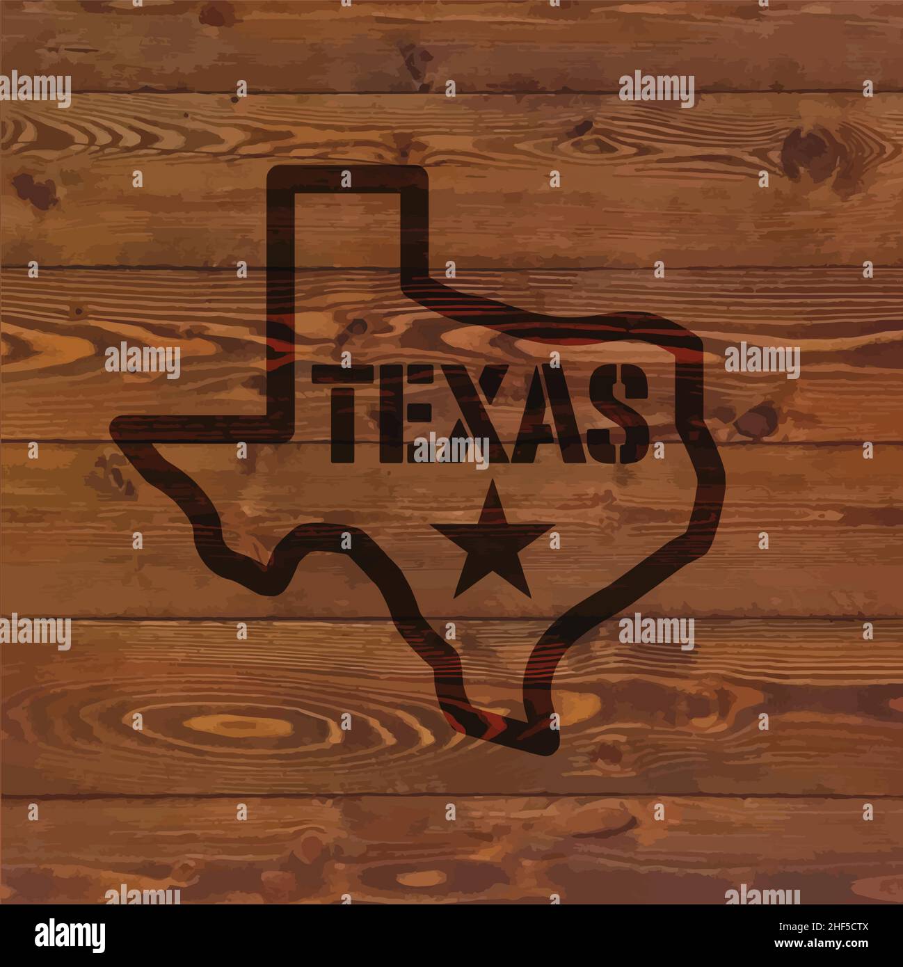 texas State Lone Star Symbol gebrannt auf alten rustikalen Holz Wand Vektor Hintergrund Stock Vektor