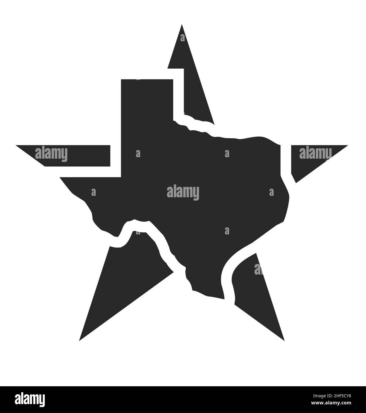 Einsamer Stern texas Staat Kartenform vereinfachte Silhouette Symbol Symbol Logo Vektor isoliert auf weißem Hintergrund Stock Vektor