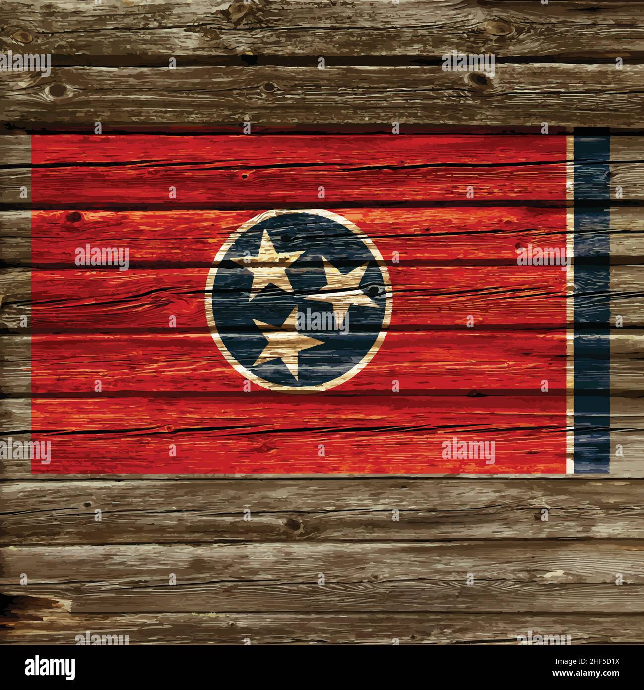Genaue tennessee Flagge auf alten rustikalen Holzwand gemalt Stock Vektor