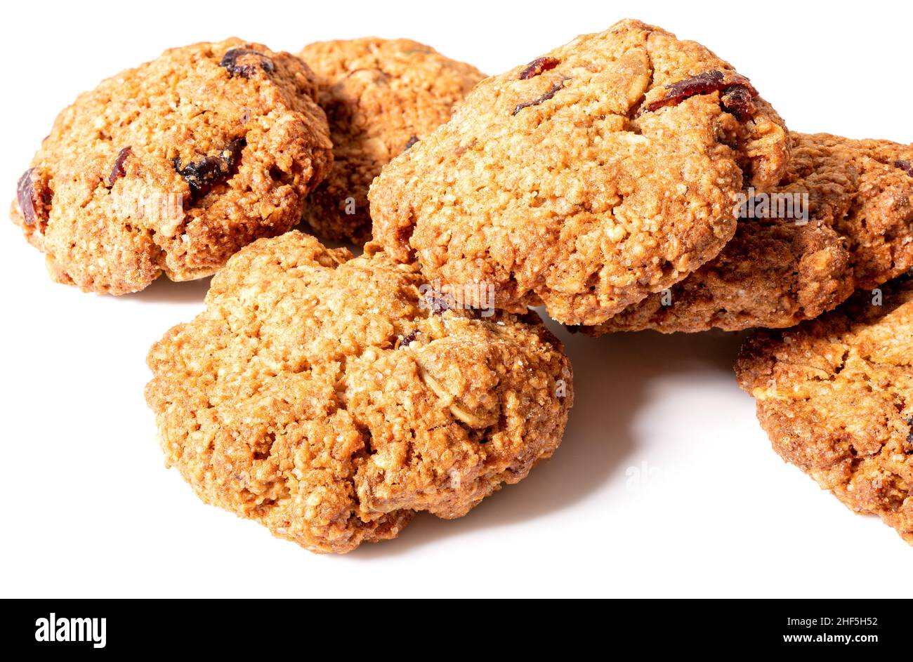 Cranberry Haferflocken Cookies auf weißem Hintergrund Stockfoto