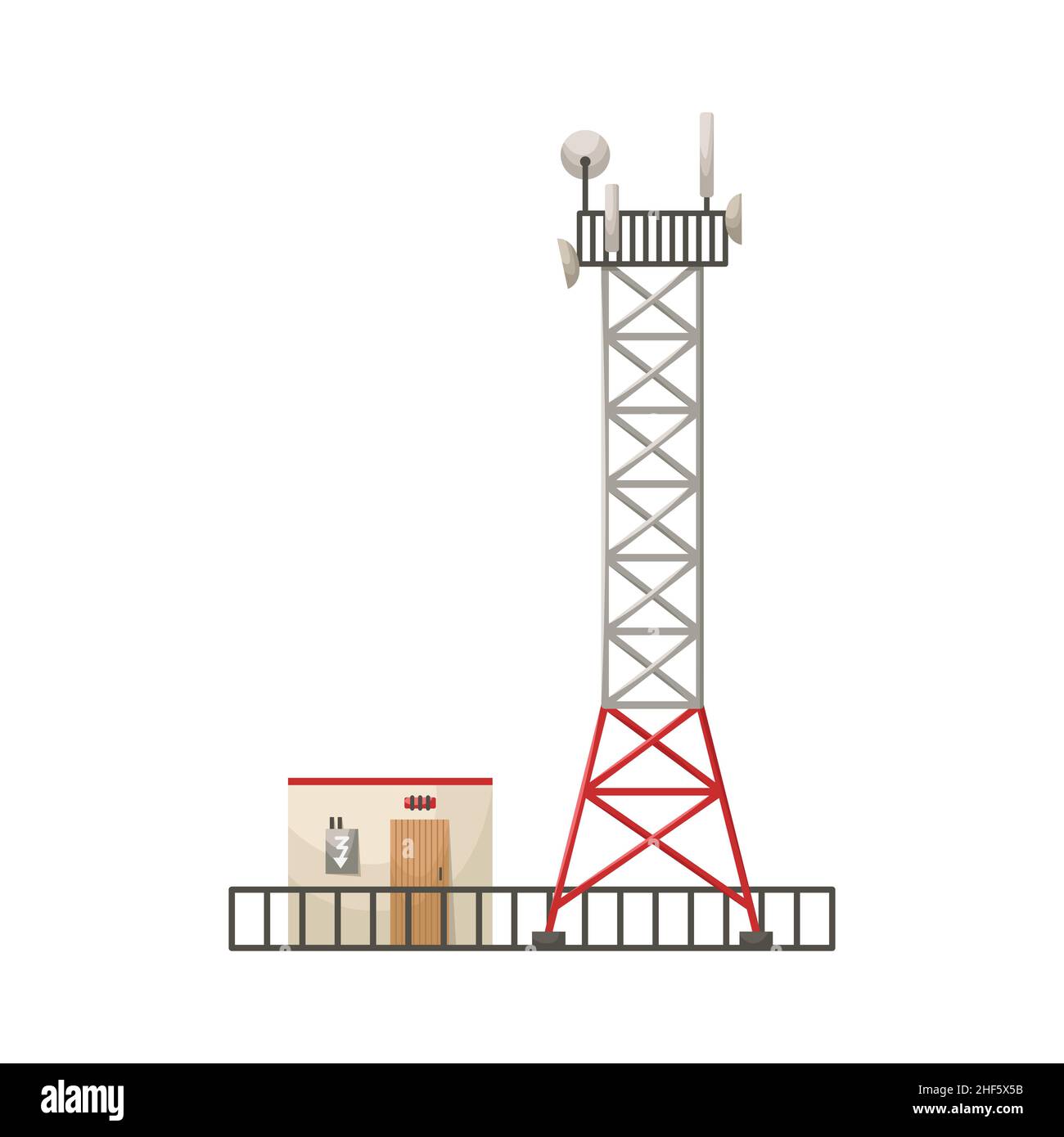 Vektordarstellung eines Mobilfunkmastes. 5G, 4G Signalverteilung. Das Internet. Moderne Technologien. Flacher Style Stock Vektor