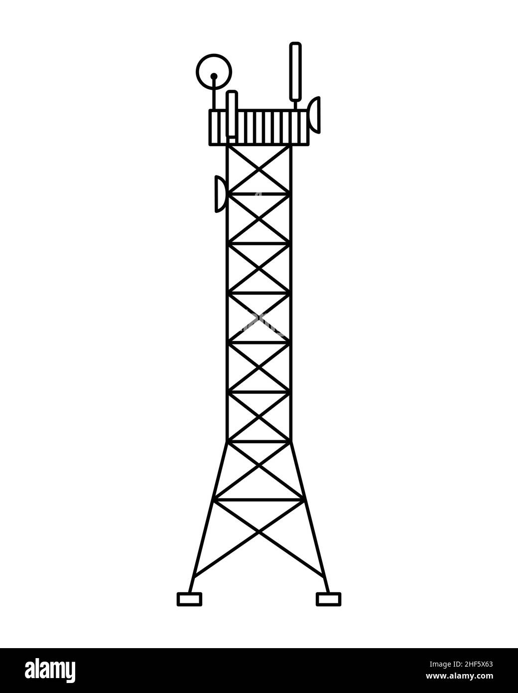 Vektordarstellung eines Mobilfunkmastes. 5G, 4G Signalverteilung. Das Internet. Moderne Technologien Stock Vektor