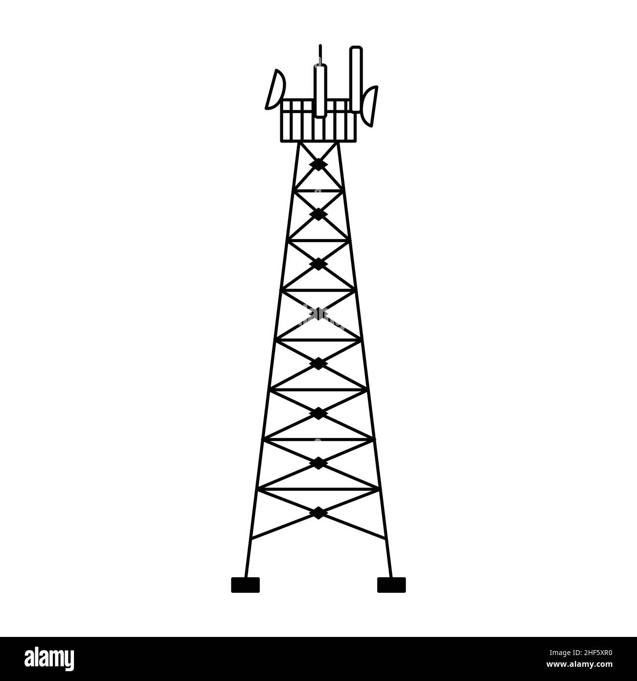 Vektordarstellung eines Mobilfunkmastes. 5G, 4G Signalverteilung. Das Internet. Moderne Technologien Stock Vektor