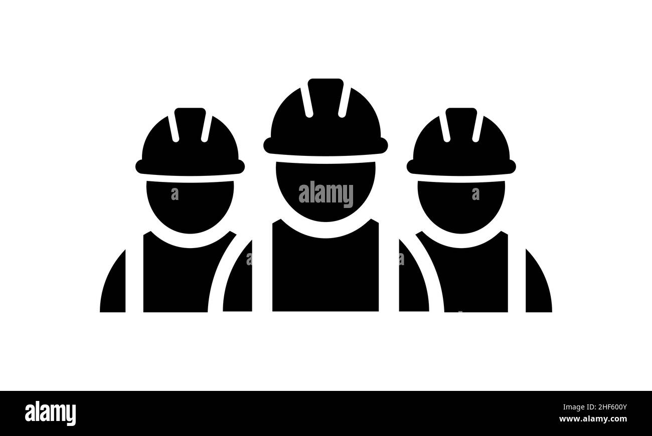 Ikone der Bauarbeiter in flachem Stil. Symbol für Bauunternehmer auf weißem Hintergrund isoliert. Abstraktes Baumeister-Symbol in Schwarz. Vektorgrafik Stock Vektor