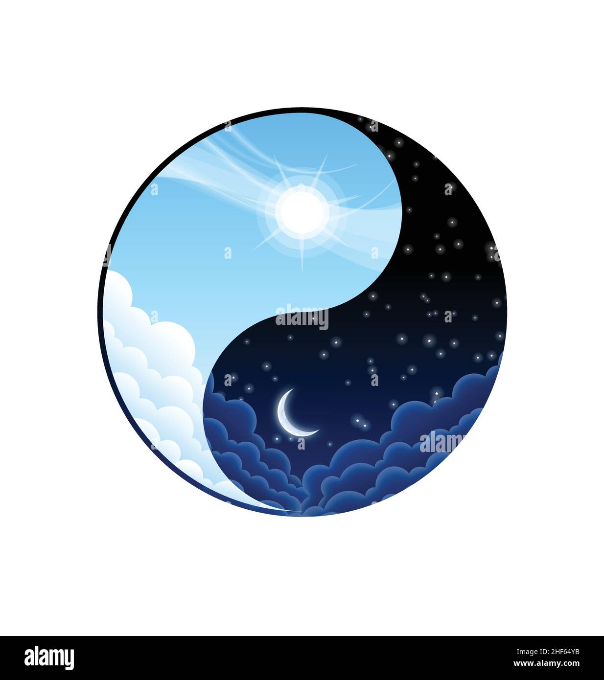 yin Yang abstrakter Tag- und Nacht-Symbolvektor isoliert auf weißem Hintergrund Stock Vektor