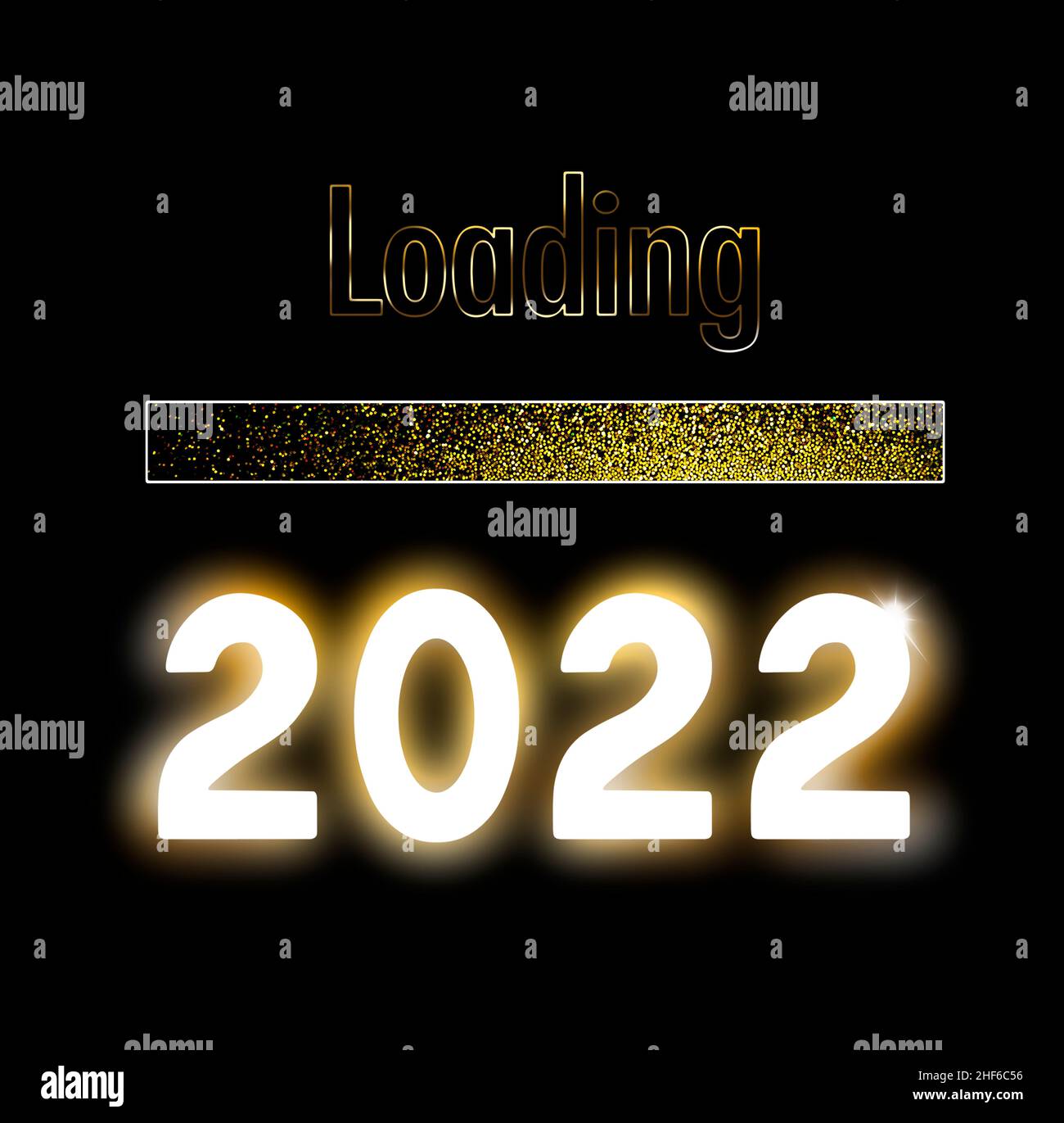 Ladebar mit goldenem Glitzer zum Start ins neue Jahr 2022 Stockfoto