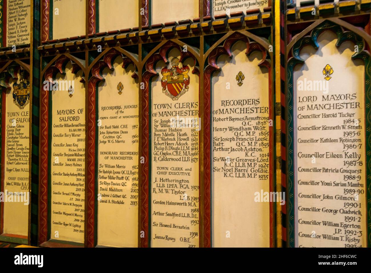 Manchester, Großbritannien - 22nd. September 2019: Innenansicht der Kathedrale von Manchester im Stadtzentrum. Religiöser Hintergrund, einschließlich der RT Revd der Bischof von Manche Stockfoto